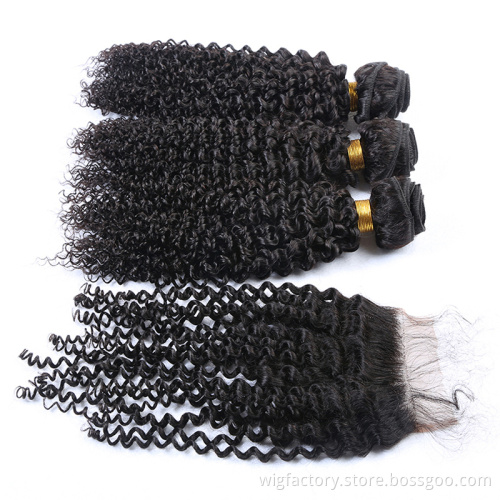 Alibaba direct factory virgin human mongolian kinky curly hair with closure,cuticle aligned curly virgin hair